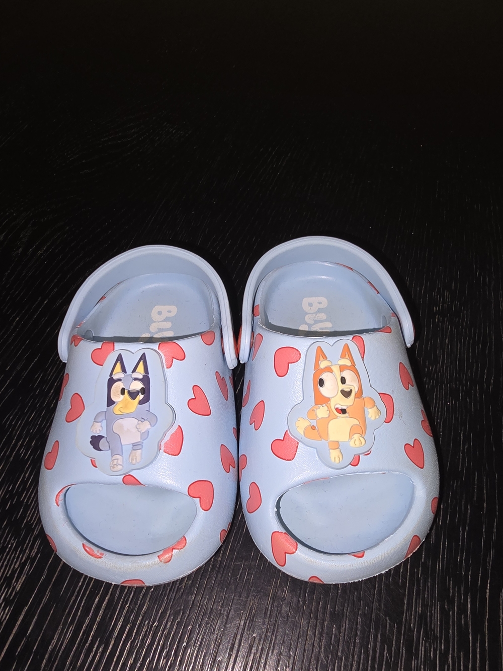 Kids Light Blue Heart Slip-On Sandals with Cartoon Puppies
